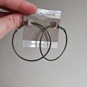 Dark Olive Green 2" Hypo-allergenic Hoop Earrings, NWT!